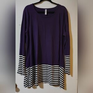 Zenana Outfitters Purple and Black Striped Hem Top